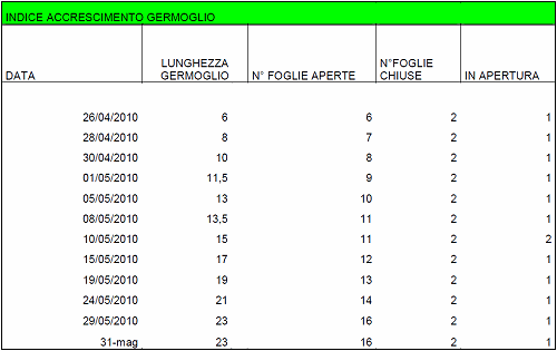 Indici accrescimento Giuggiolo